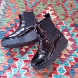 Fly London Glossy Black Platform Boots